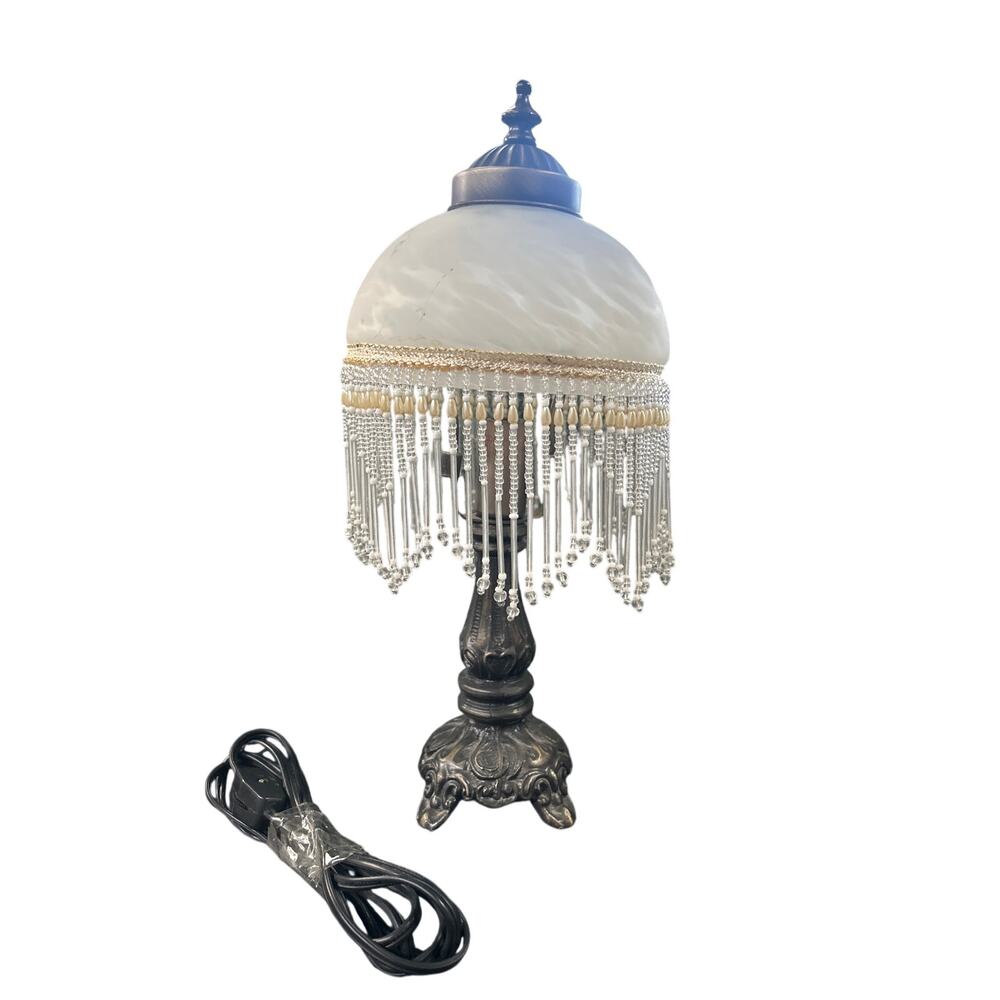 Boudoir Table Lamp Beautiful White Glass Shade 13 Inch Tall
